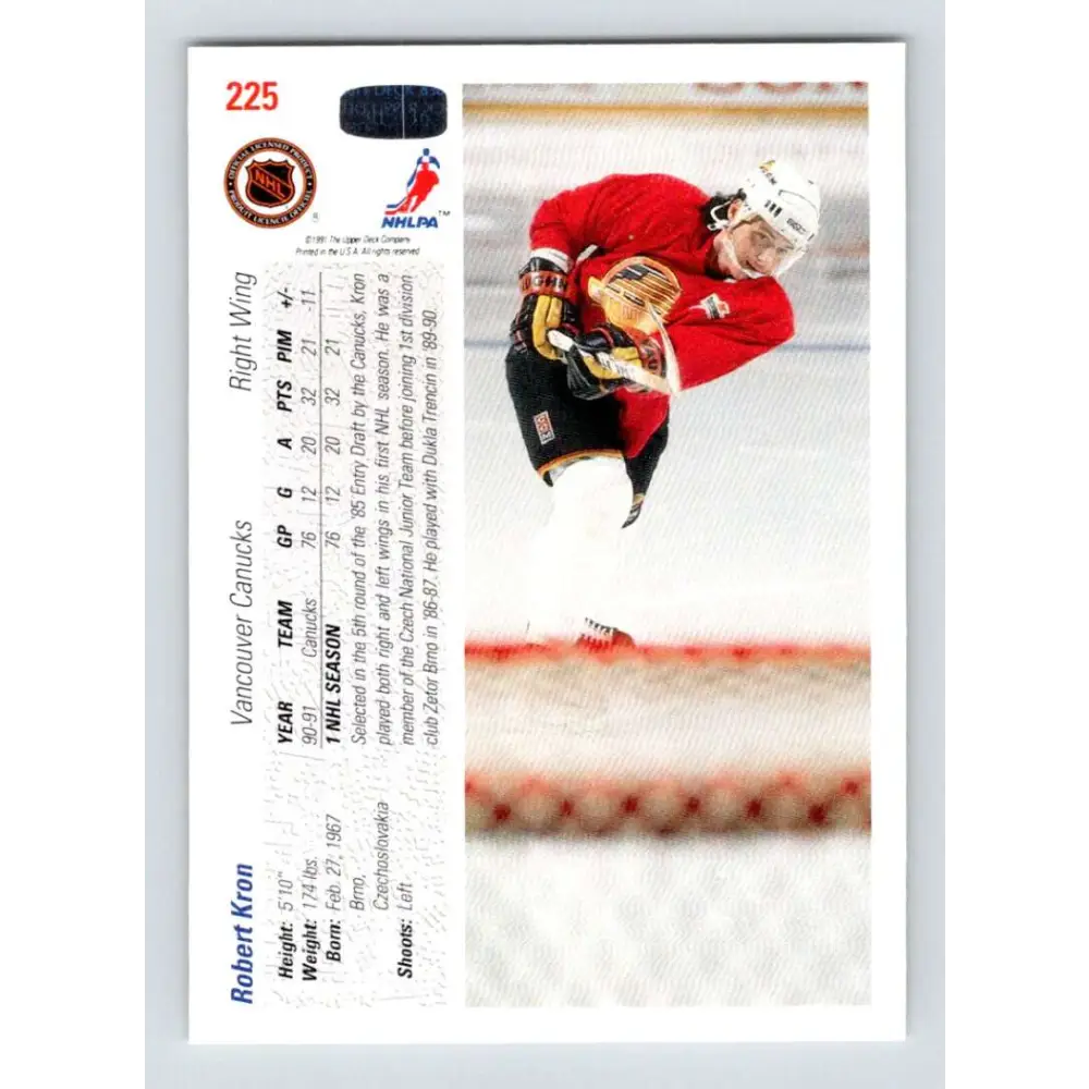 1991-92 Upper Deck #225 Robert Kron NM-MT Hockey Card Image 2