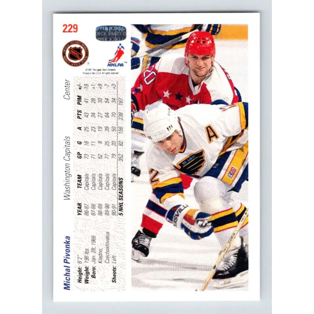 1991-92 Upper Deck #229 Michal Pivonka NM-MT Washington Capitals Hockey Card Image 2