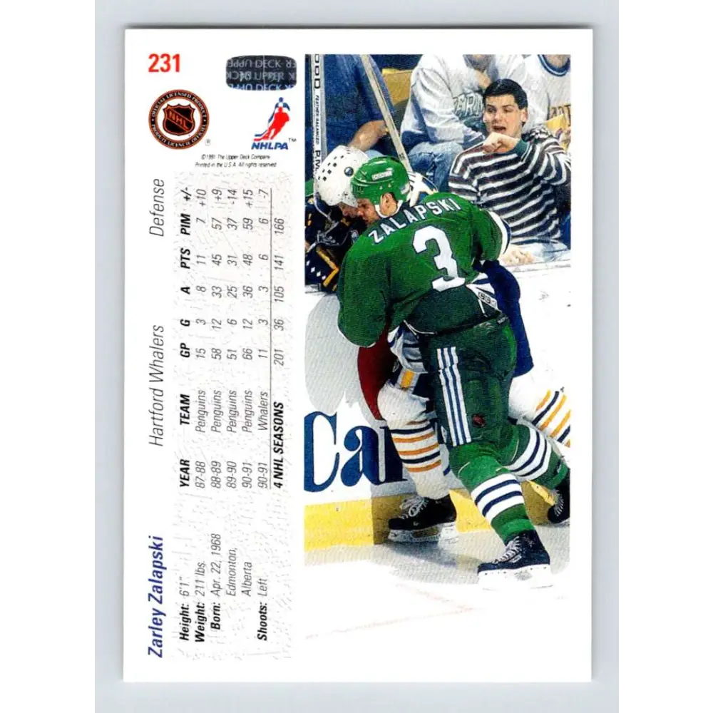 1991-92 Upper Deck #231 Zarley Zalapski NM-MT Hockey Card Image 2
