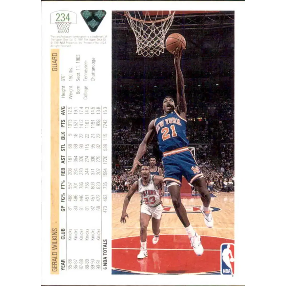 1991-92 Upper Deck #234 Gerald Wilkins NM-MT New York Knicks Basketball Card Image 2