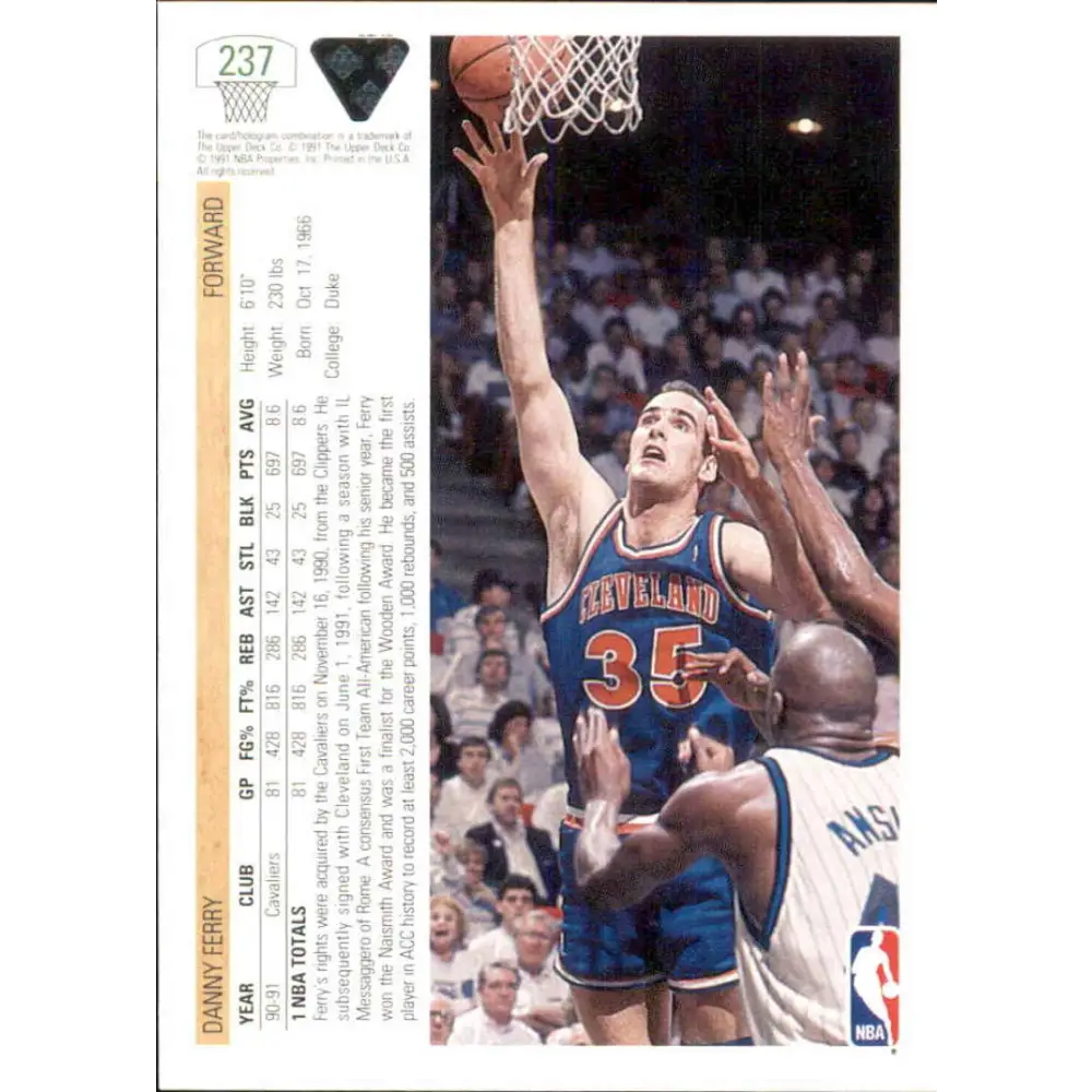 1991-92 Upper Deck #237 Danny Ferry NM-MT Cleveland Cavaliers Basketball Card Image 2