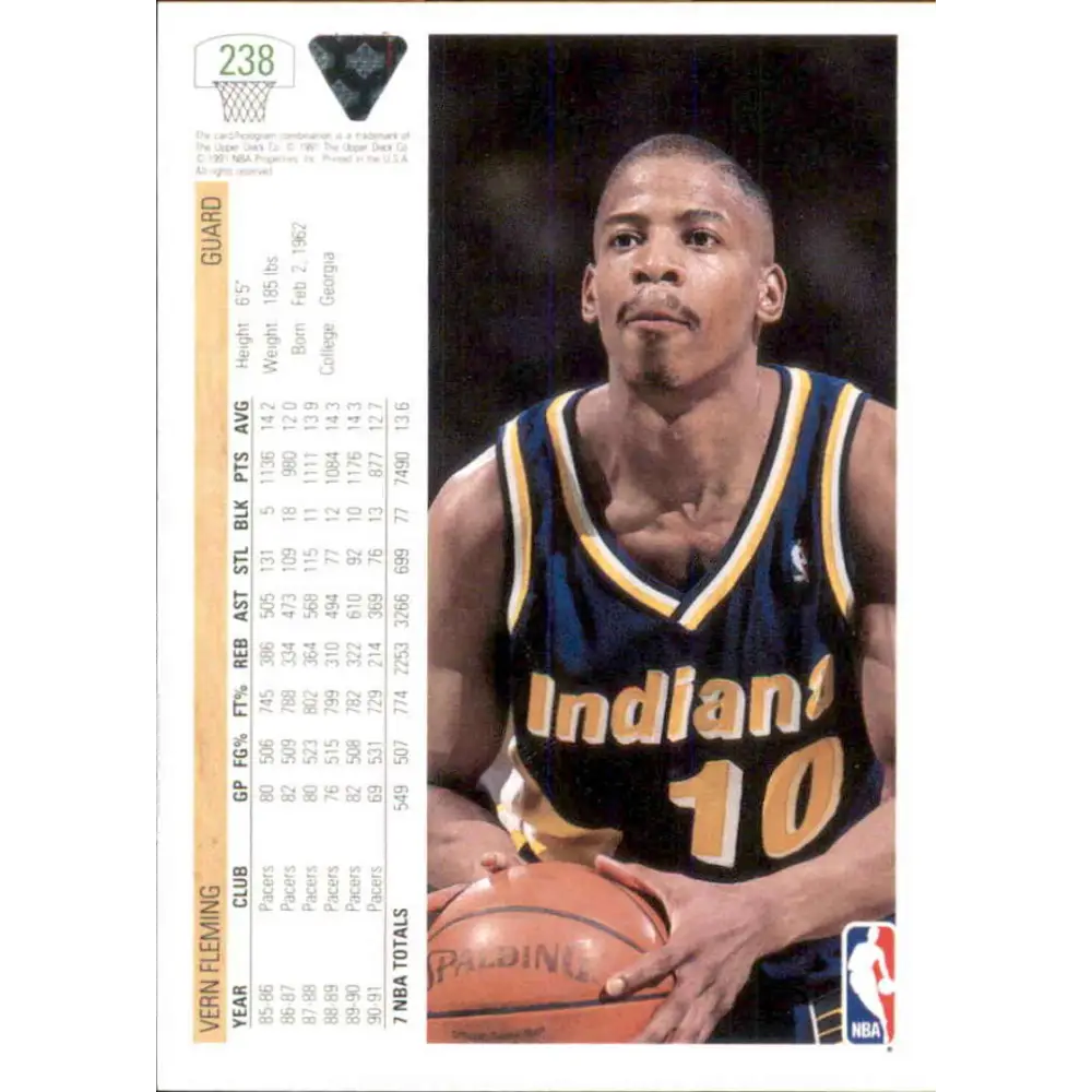 1991-92 Upper Deck #238 Vern Fleming NM-MT Indiana Pacers Basketball Card Image 2