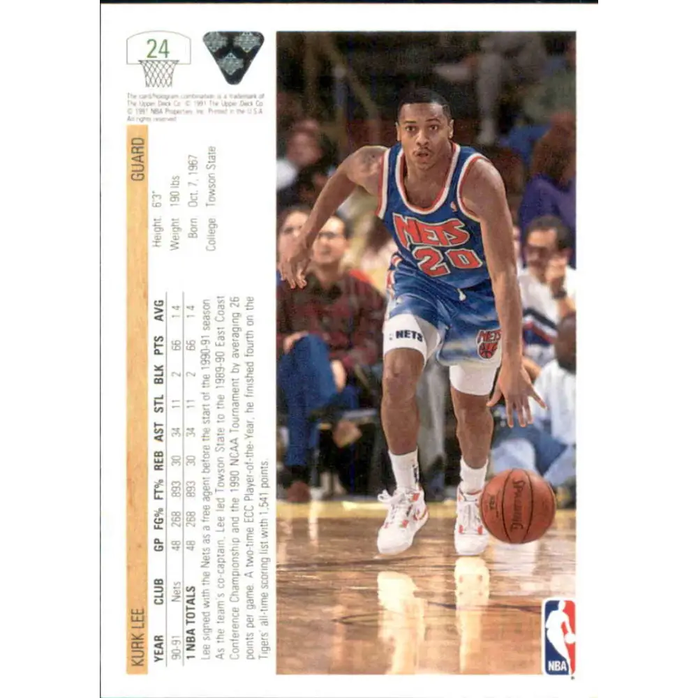 1991-92 Upper Deck #24 Kurk Lee NM-MT New Jersey Nets Basketball Card Image 2