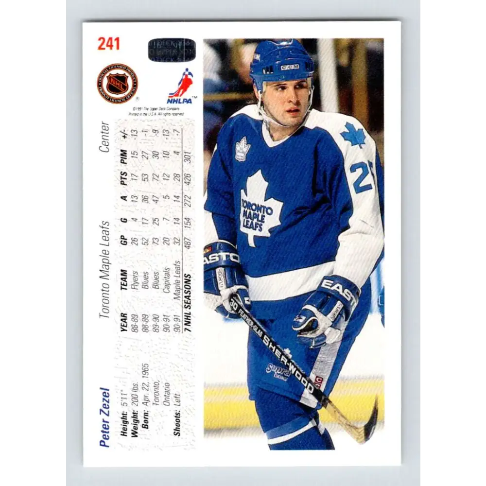 1991-92 Upper Deck #241 Peter Zezel NM-MT Toronto Maple Leafs Hockey Card Image 2