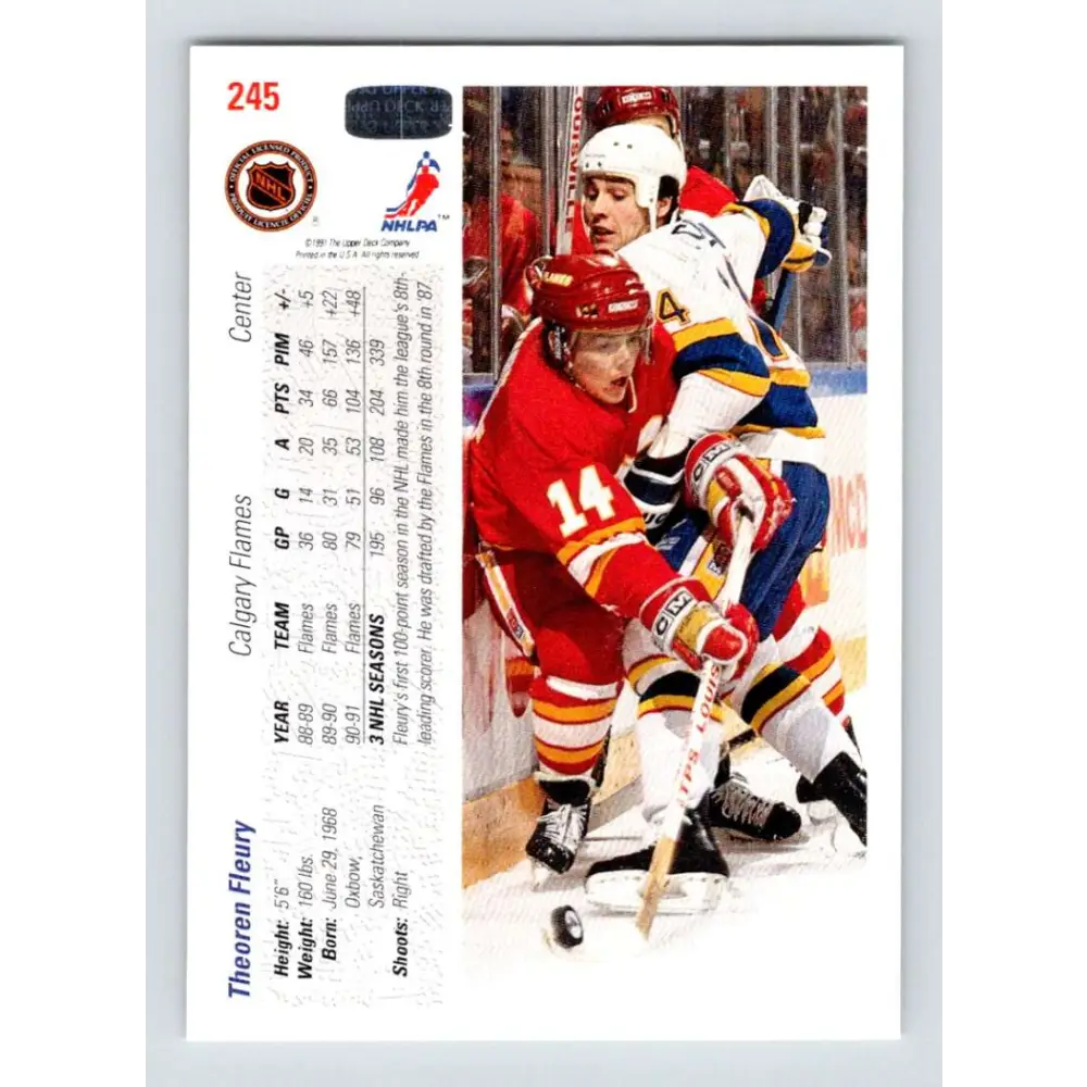 1991-92 Upper Deck #245 Theo Fleury NM-MT Calgary Flames Hockey Card Image 2