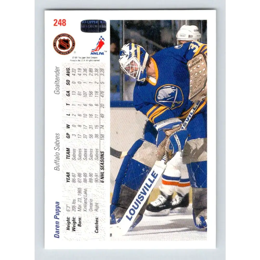 1991-92 Upper Deck #248 Daren Puppa NM-MT Hockey Card Image 2