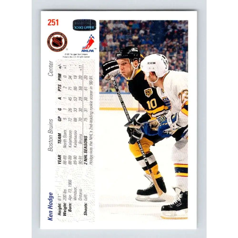 1991-92 Upper Deck #251 Ken Hodge Jr. NM-MT Boston Bruins Hockey Card Image 2