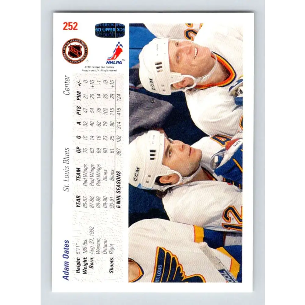 1991-92 Upper Deck #252 Adam Oates NM-MT Hockey Card Image 2