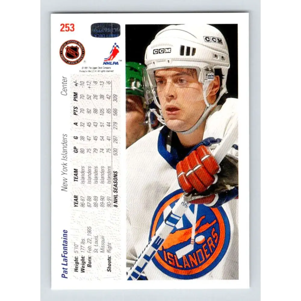 1991-92 Upper Deck #253 Pat LaFontaine NM-MT Hockey Card Image 2