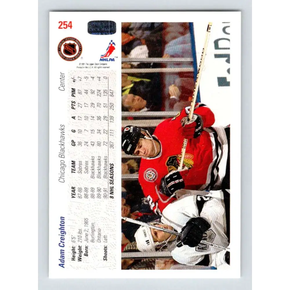 1991-92 Upper Deck #254 Adam Creighton NM-MT Hockey Card Image 2