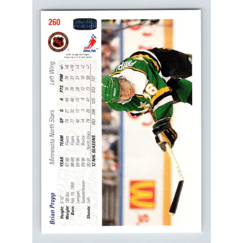 1991-92 Upper Deck #260 Brian Propp NM-MT Minnesota North Stars Hockey Card Image 2