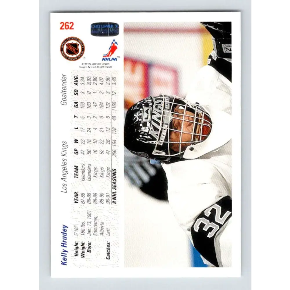 1991-92 Upper Deck #262 Kelly Hrudey NM-MT Los Angeles Kings Hockey Card Image 2