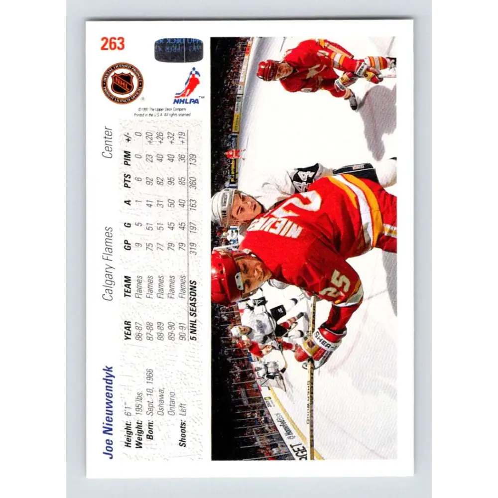1991-92 Upper Deck #263 Joe Nieuwendyk NM-MT Calgary Flames Hockey Card Image 2
