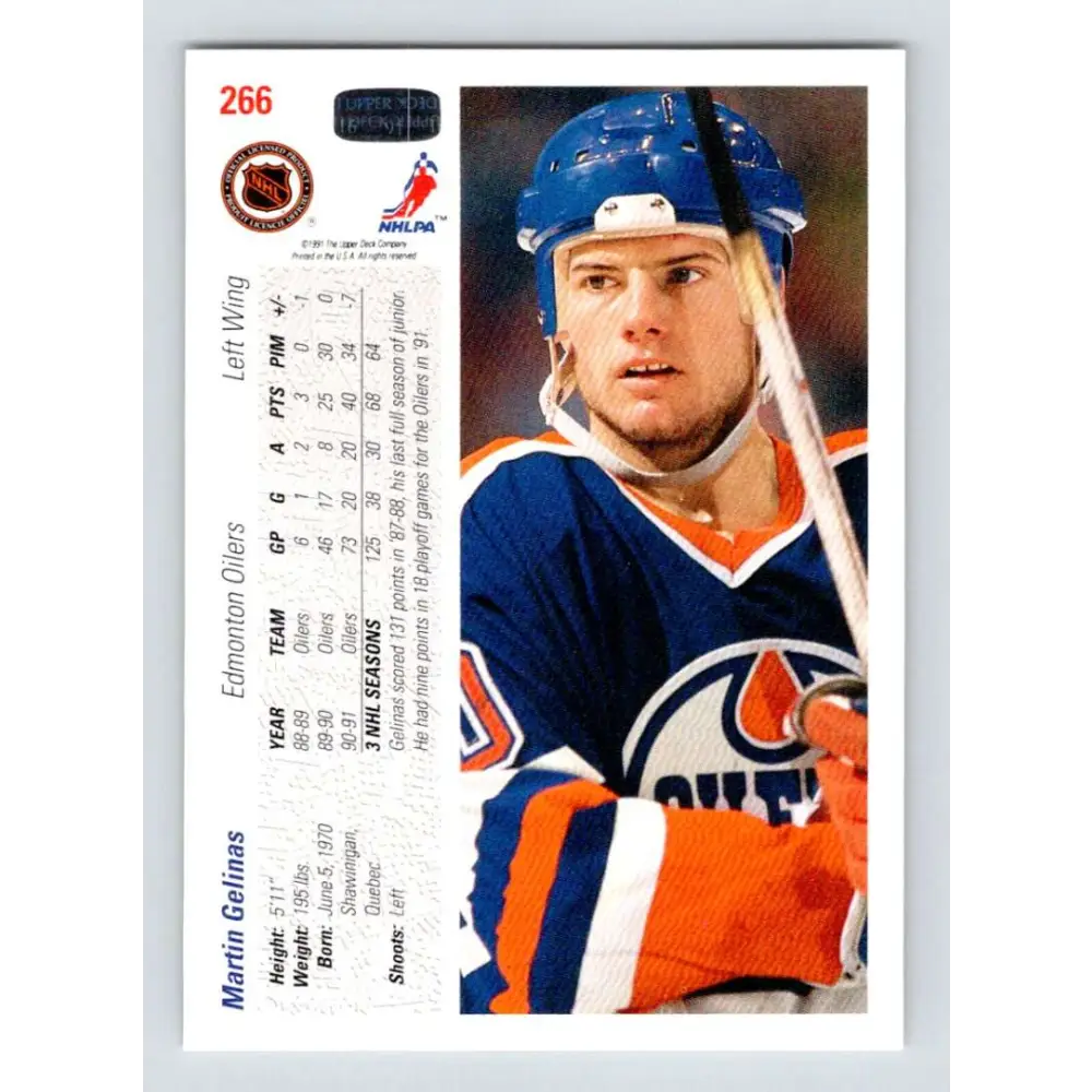 1991-92 Upper Deck #266 Martin Gelinas NM-MT Edmonton Oilers Hockey Card Image 2