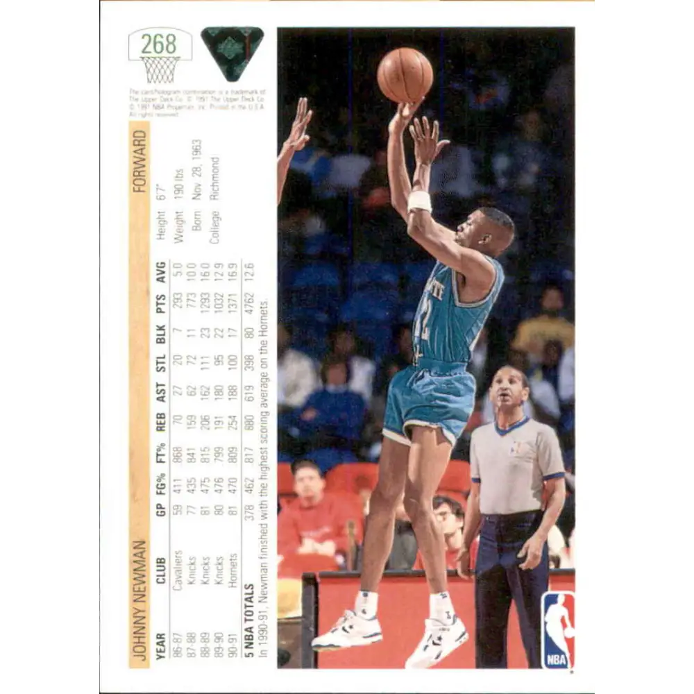 1991-92 Upper Deck #268 Johnny Newman NM-MT Charlotte Hornets Basketball Card Image 2