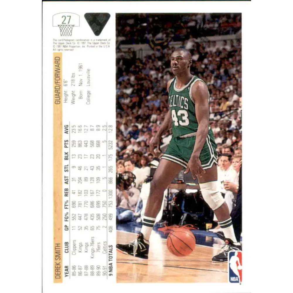 1991-92 Upper Deck #27 Derek Smith NM-MT Boston Celtics Basketball Card Image 2