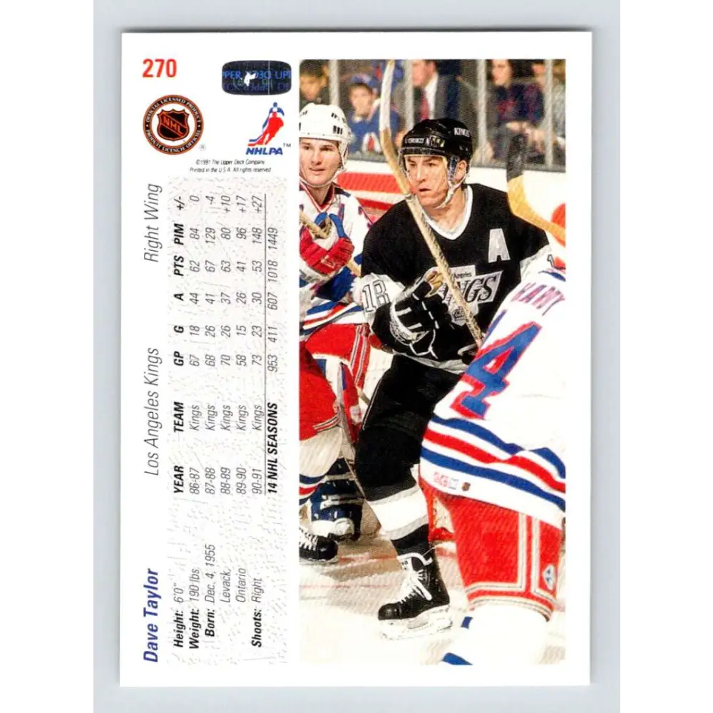 1991-92 Upper Deck #270 Dave Taylor NM-MT Los Angeles Kings Hockey Card Image 2