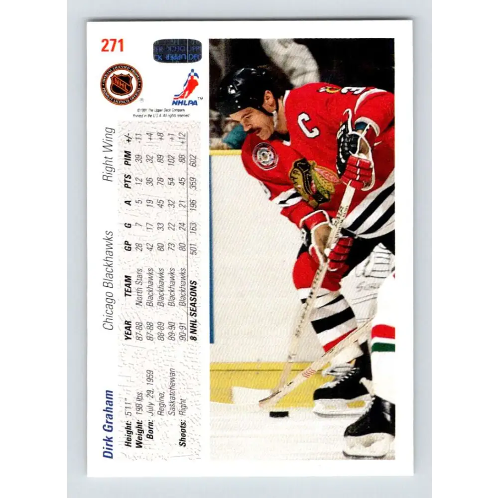 1991-92 Upper Deck #271 Dirk Graham NM-MT Chicago Blackhawks Hockey Card Image 2