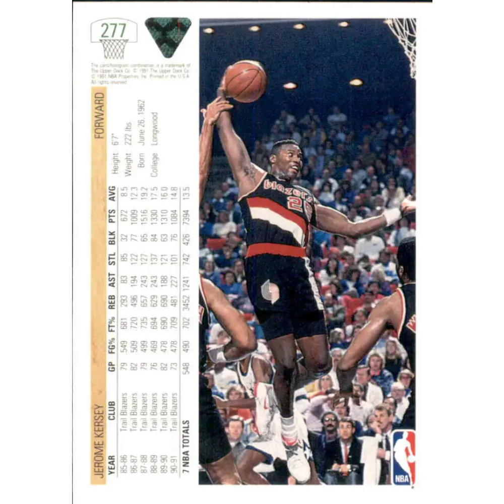 1991-92 Upper Deck #277 Jerome Kersey NM-MT Portland Trail Blazers Basketball Card Image 2