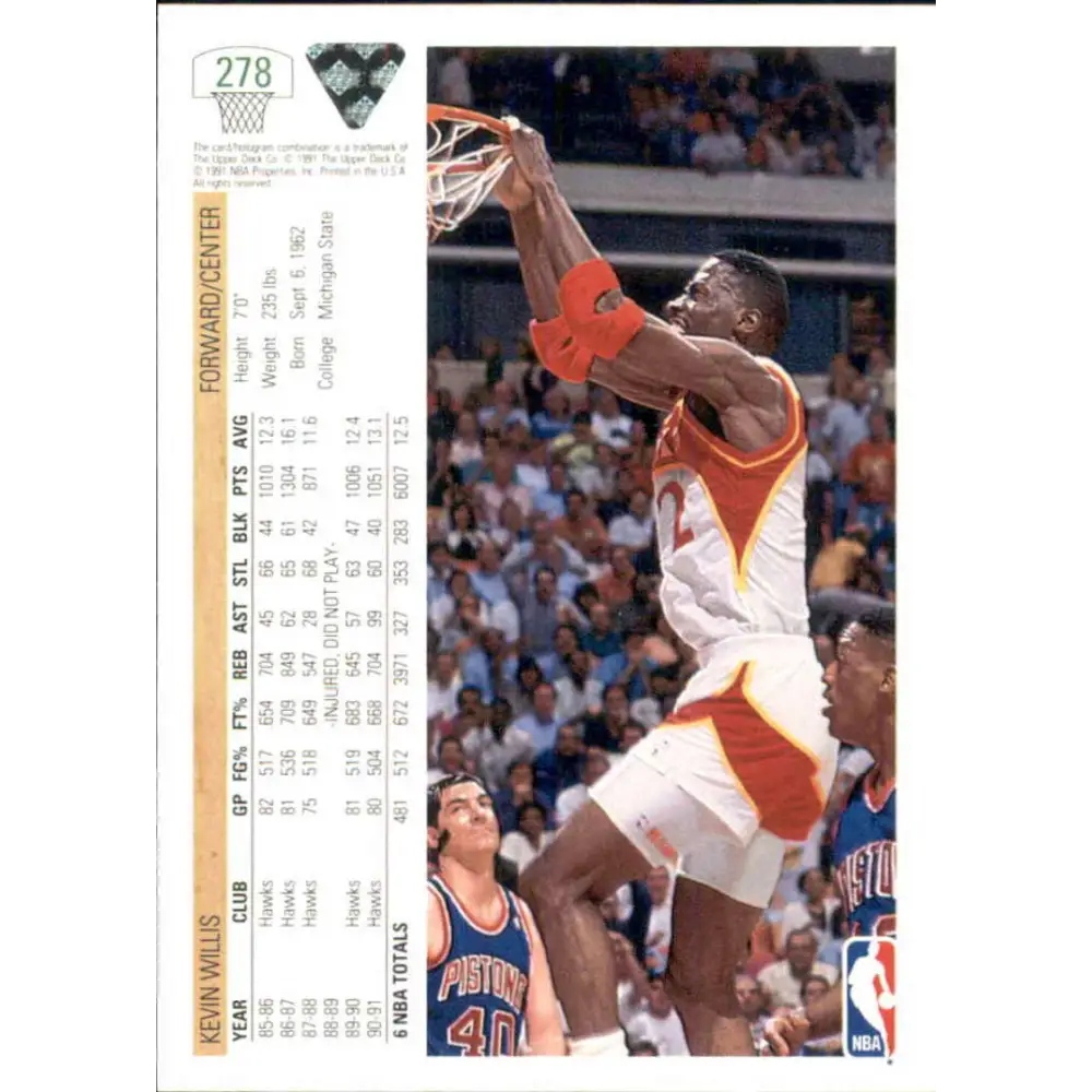 1991-92 Upper Deck #278 Kevin Willis NM-MT Atlanta Hawks Basketball Card Image 2