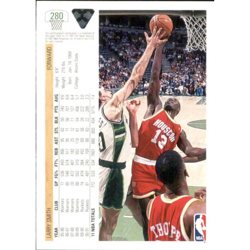 1991-92 Upper Deck #280 Larry Smith NM-MT Houston Rockets Basketball Card Image 2
