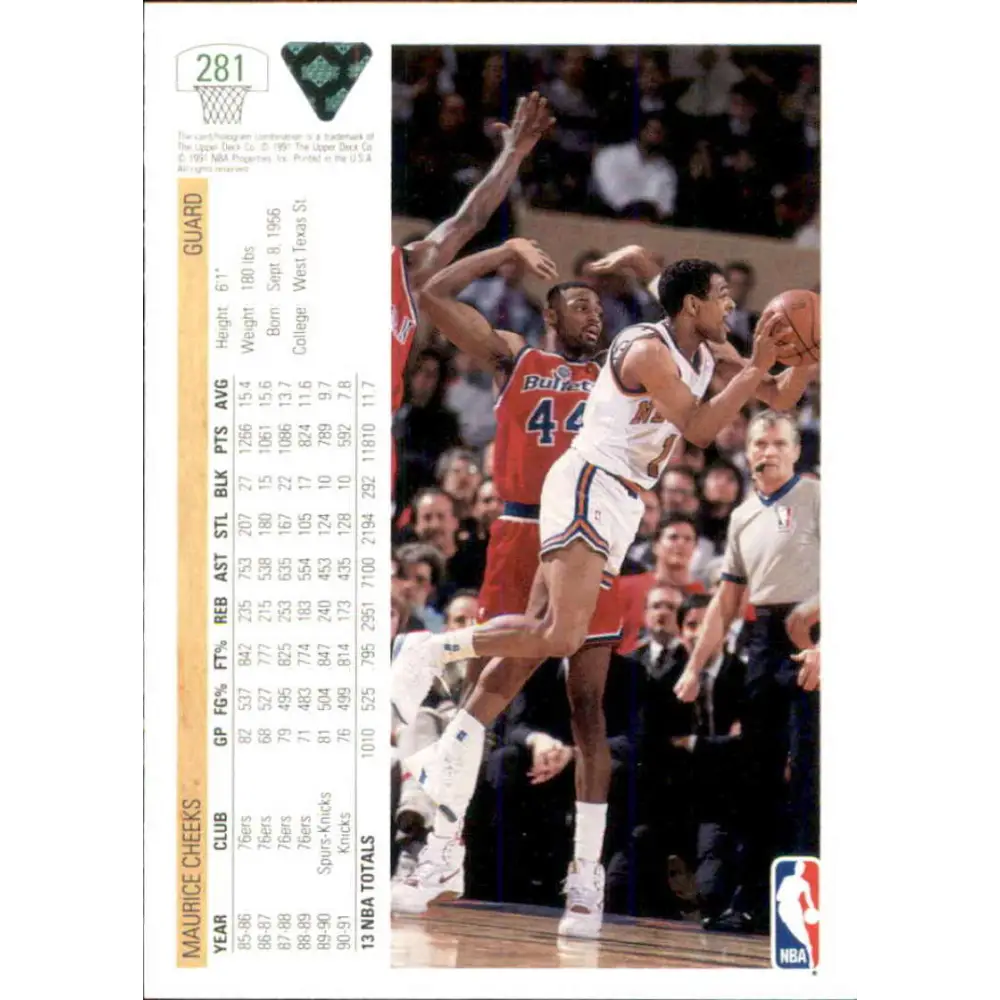 1991-92 Upper Deck #281 Maurice Cheeks NM-MT New York Knicks Basketball Card Image 2