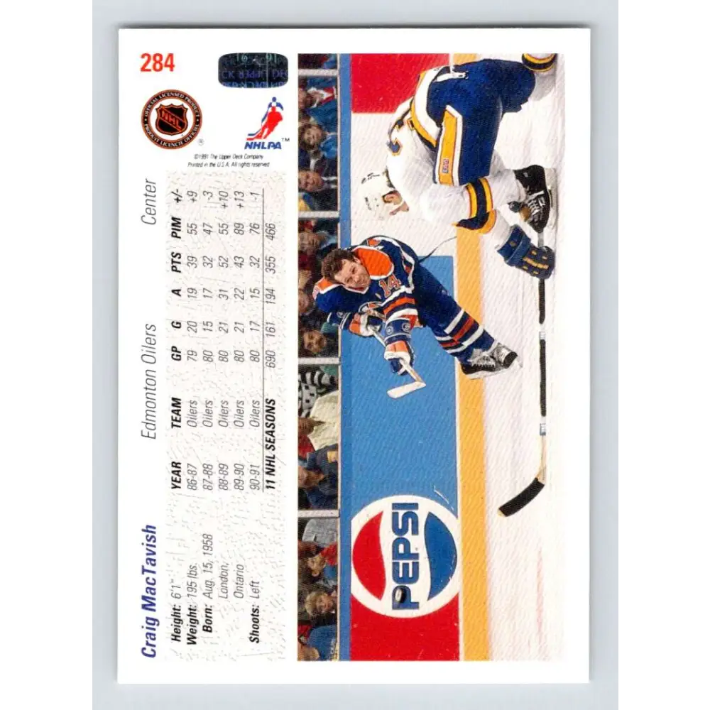 1991-92 Upper Deck #284 Craig MacTavish NM-MT Edmonton Oilers Hockey Card Image 2