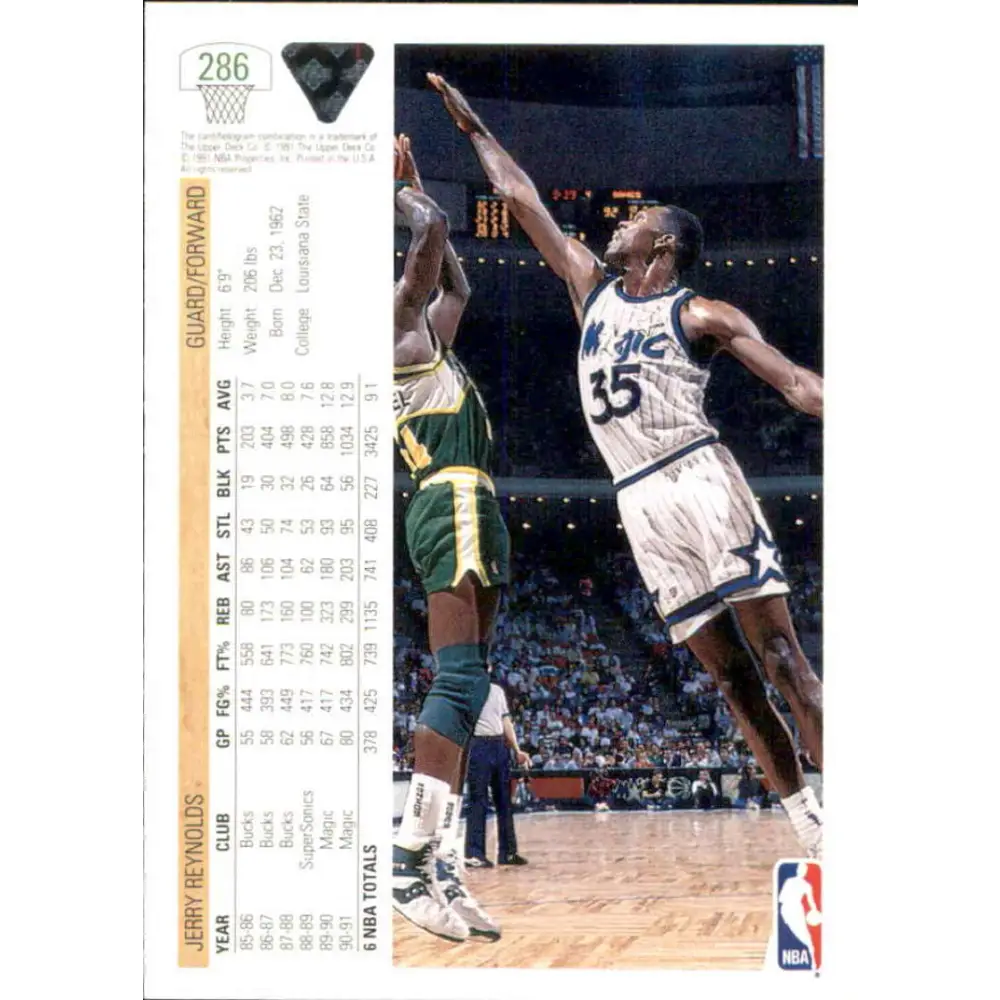 1991-92 Upper Deck #286 Jerry Reynolds NM-MT Orlando Magic Basketball Card Image 2