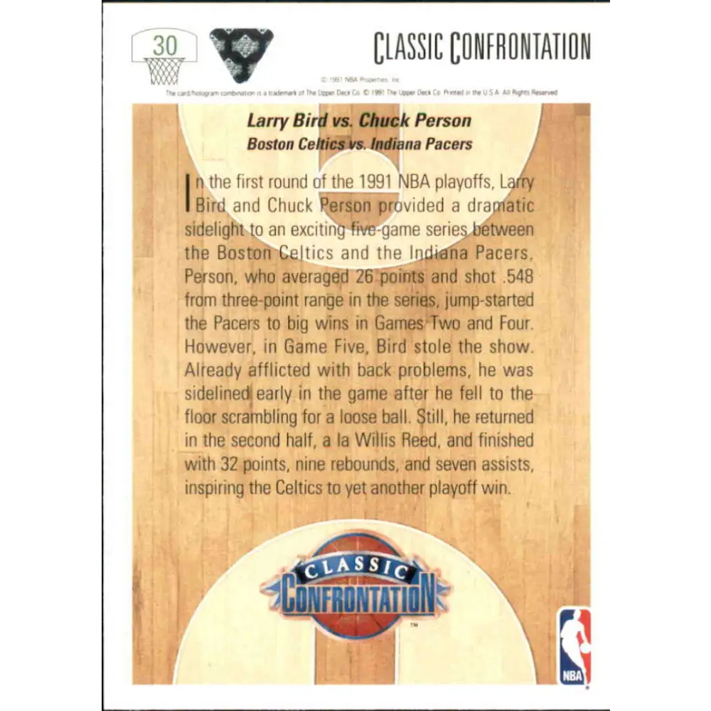 1991-92 Upper Deck #30 Larry Bird/Chuck Person CC NM-MT Boston Celtics/Indiana Pacers Basketball Card Image 2