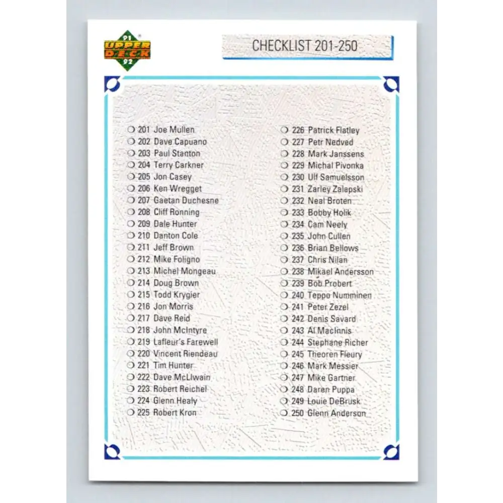 1991-92 Upper Deck #300 Checklist 201-300 NM-MT Hockey Card Image 1
