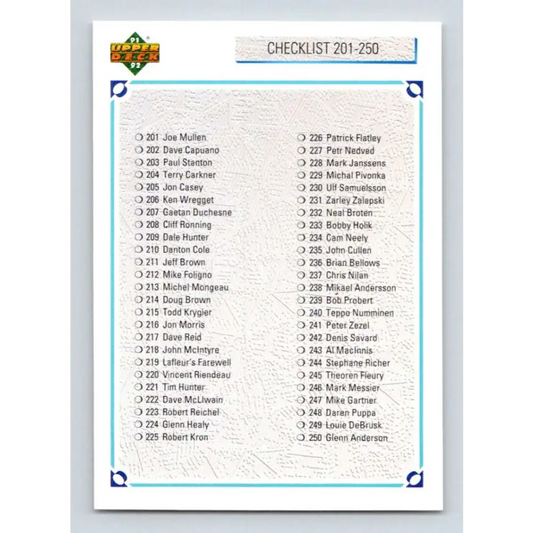 1991-92 Upper Deck #300 Checklist 201-300 NM-MT Hockey Card Image 1