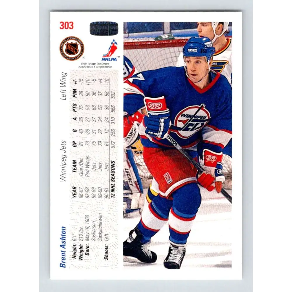 1991-92 Upper Deck #303 Brent Ashton NM-MT Hockey Card Image 2