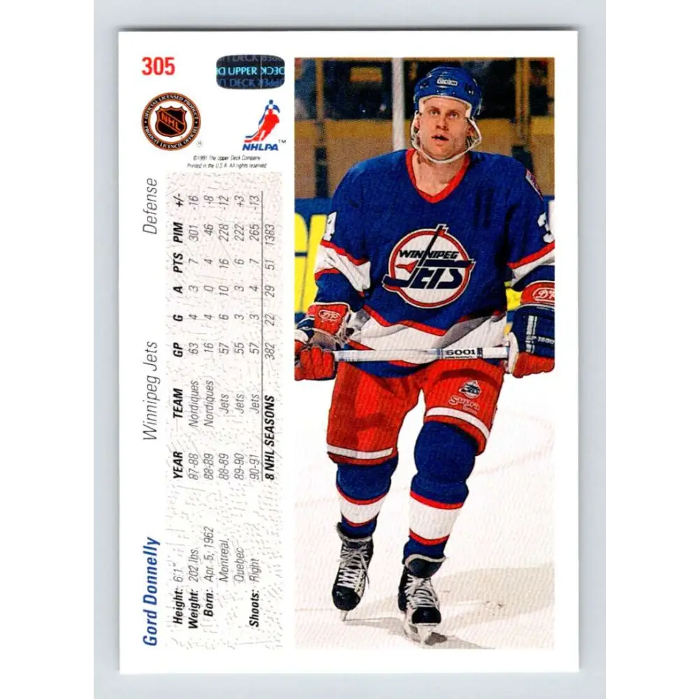 1991-92 Upper Deck #305 Gord Donnelly NM-MT Buffalo Sabres Hockey Card Image 2
