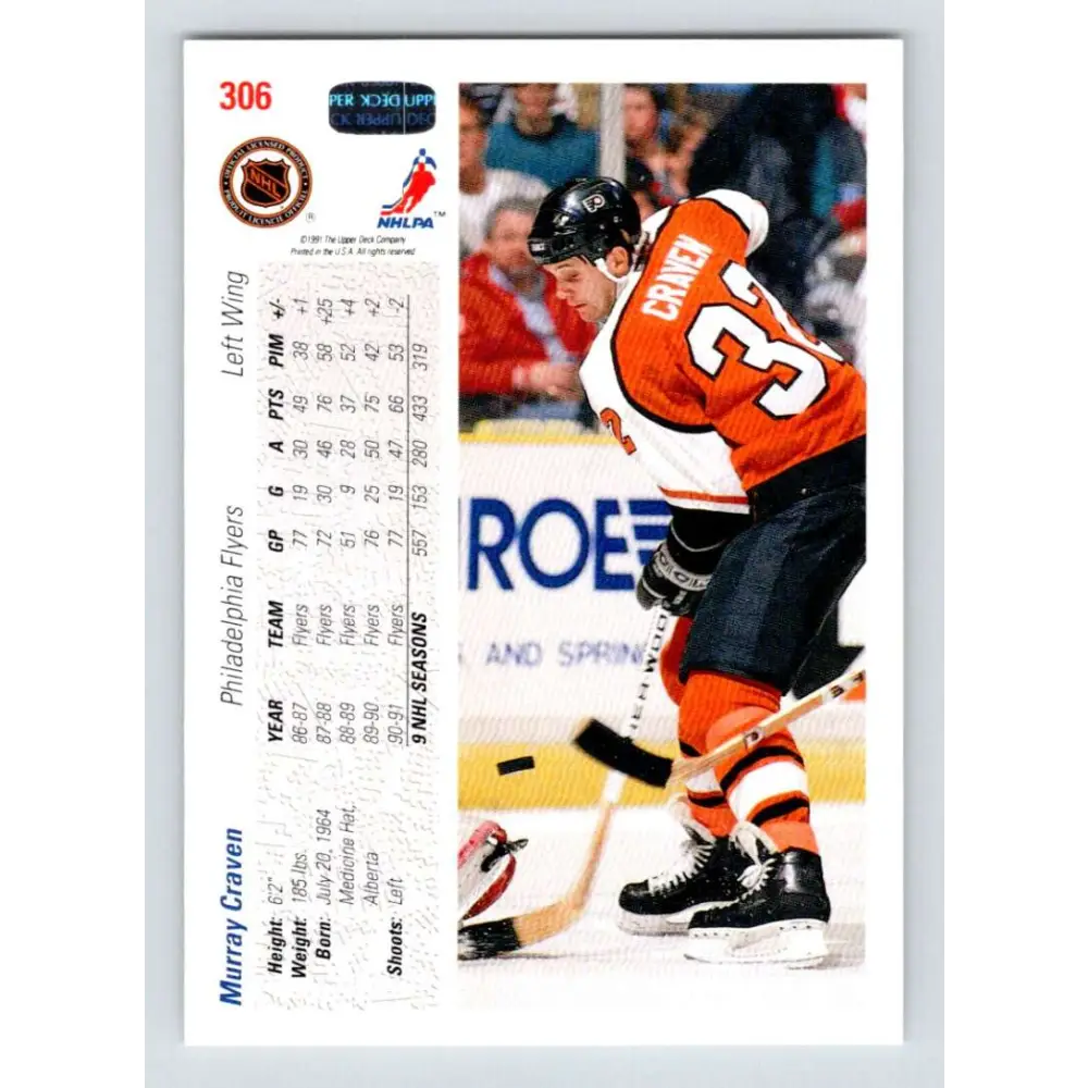 1991-92 Upper Deck #306 Murray Craven NM-MT Hockey Card Image 2