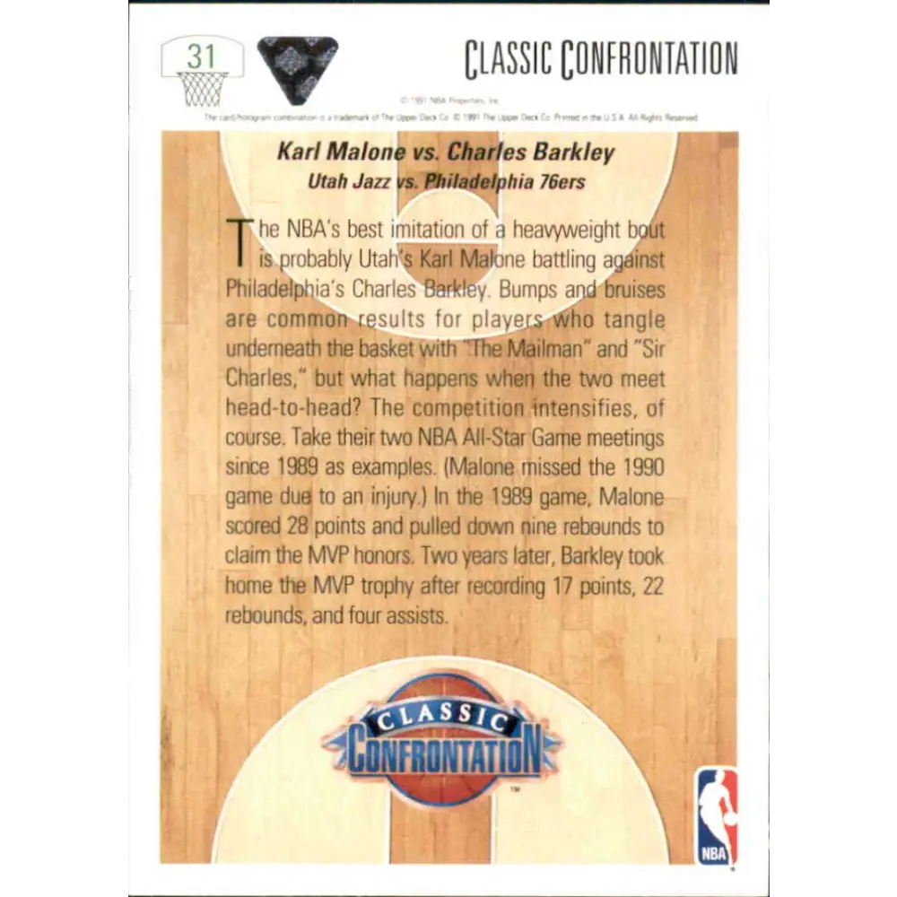 1991-92 Upper Deck #31 Karl Malone/Charles Barkley CC NM-MT Utah Jazz/Philadelphia 76ers Basketball Card Image 2