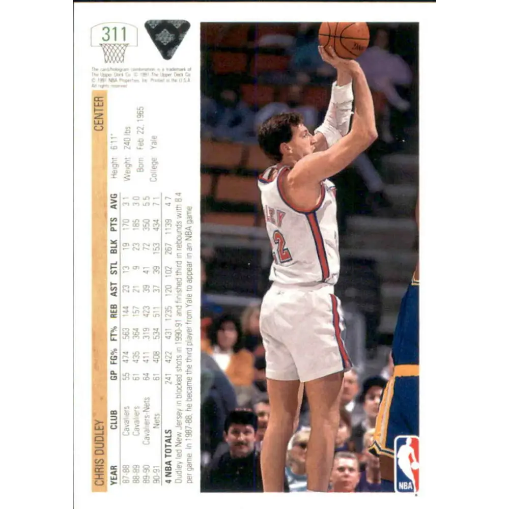 1991-92 Upper Deck #311 Chris Dudley NM-MT New Jersey Nets Basketball Card Image 2