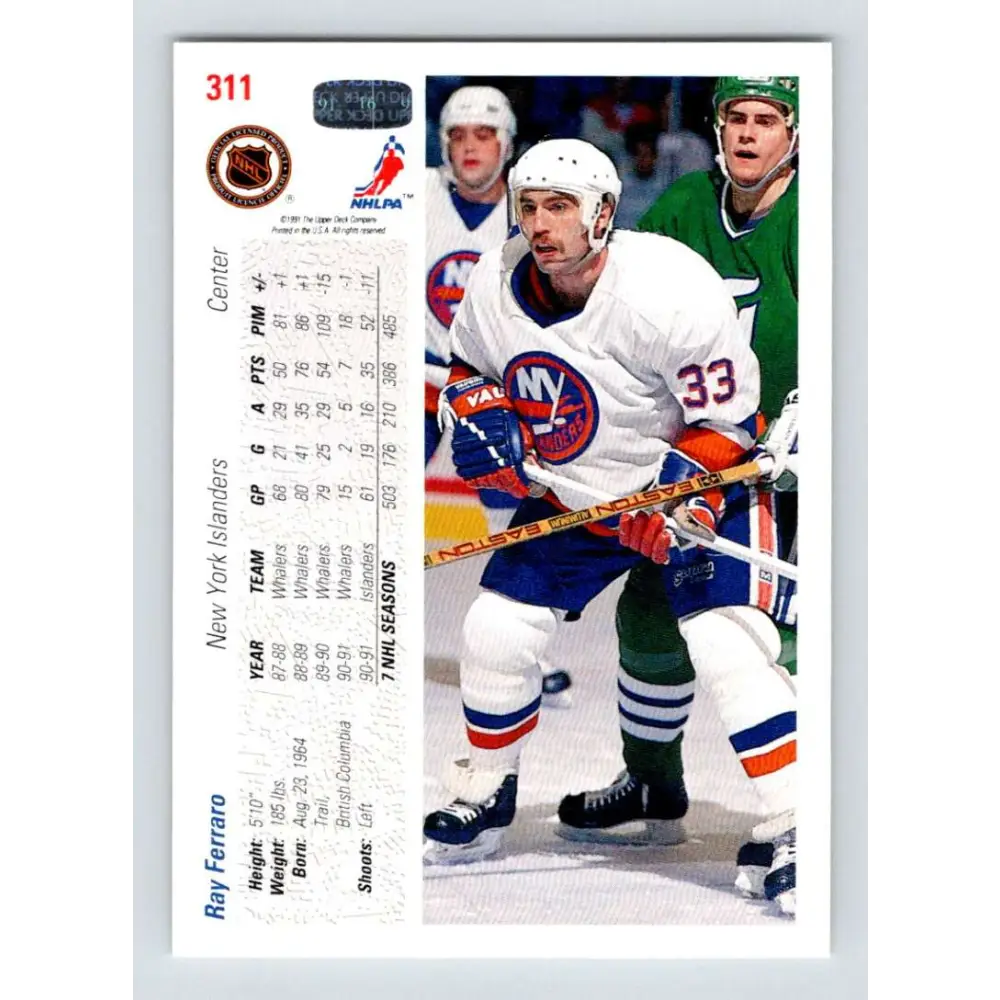 1991-92 Upper Deck #311 Ray Ferraro NM-MT New York Islanders Hockey Card Image 2