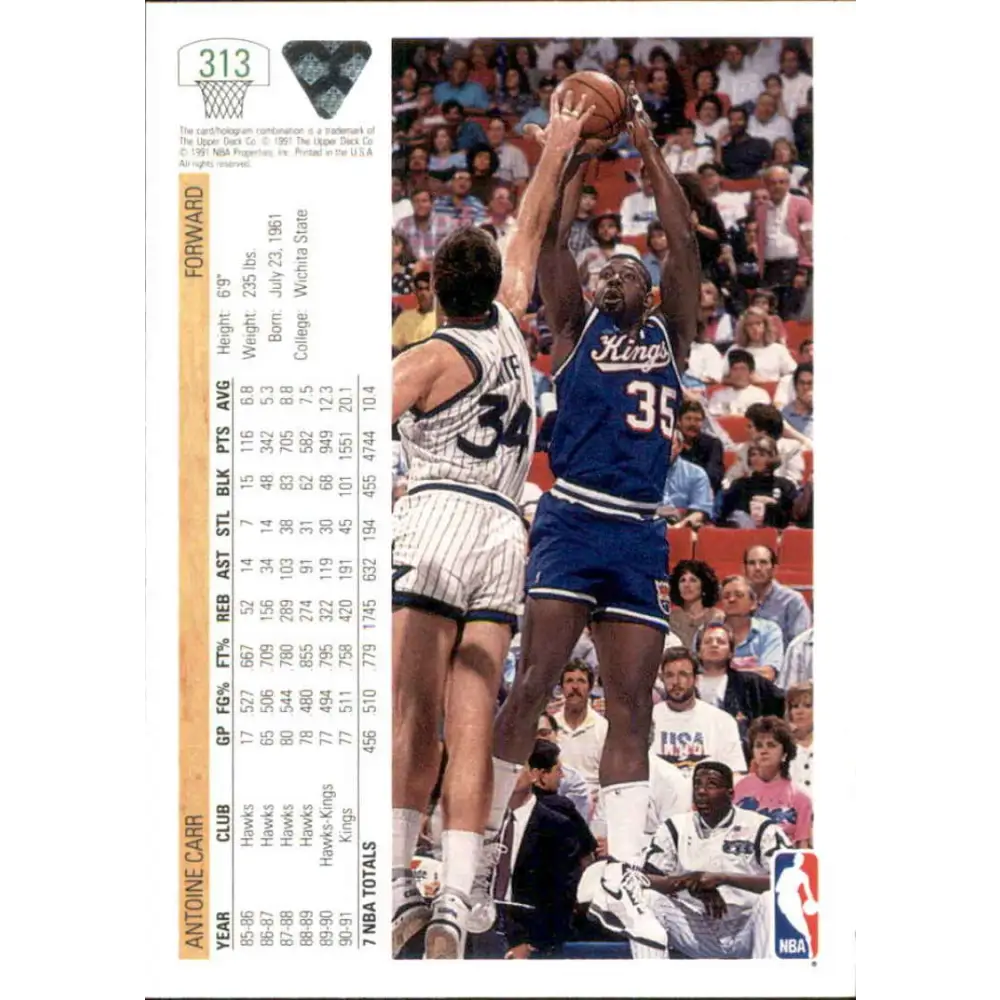 1991-92 Upper Deck #313 Antoine Carr NM-MT Sacramento Kings Basketball Card Image 2