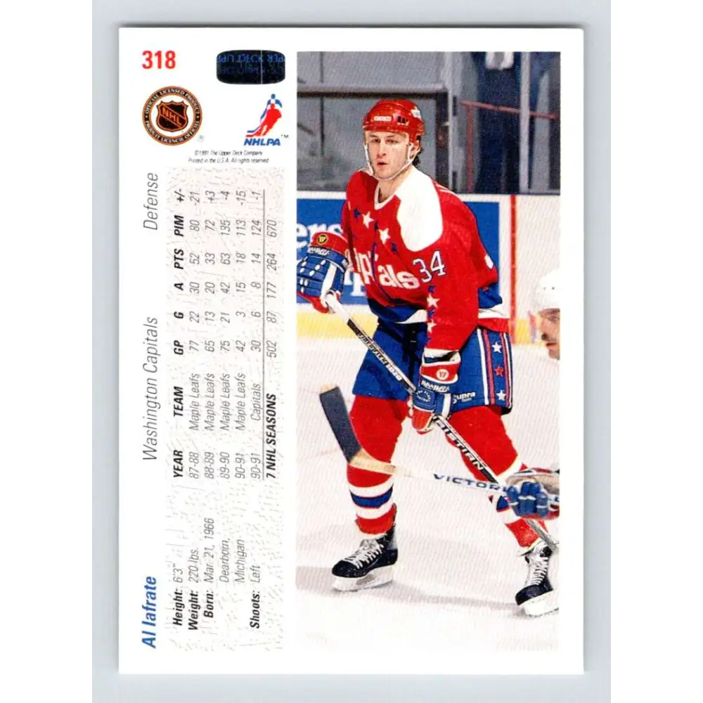 1991-92 Upper Deck #318 Al Iafrate NM-MT Washington Capitals Hockey Card Image 2