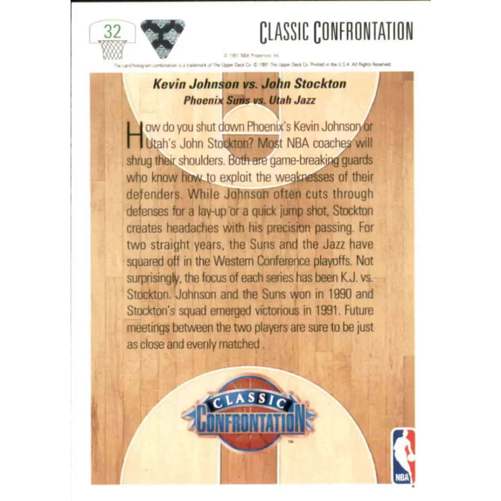 1991-92 Upper Deck #32 Kevin Johnson/John Stockton CC NM-MT Phoenix Suns/Utah Jazz Basketball Card Image 2