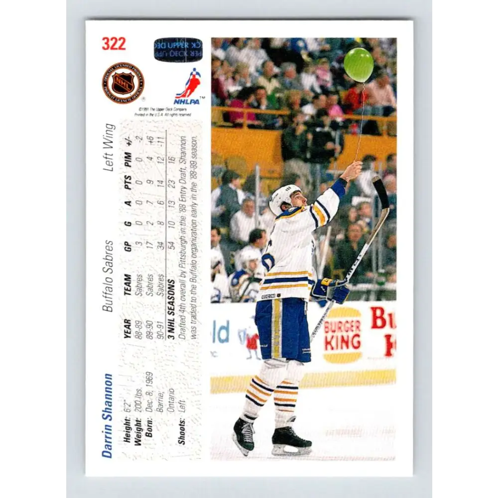 1991-92 Upper Deck #322 Darrin Shannon NM-MT Hockey Card Image 2