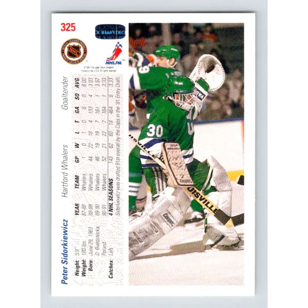 1991-92 Upper Deck #325 Peter Sidorkiewicz NM-MT Hartford Whalers Hockey Card Image 2