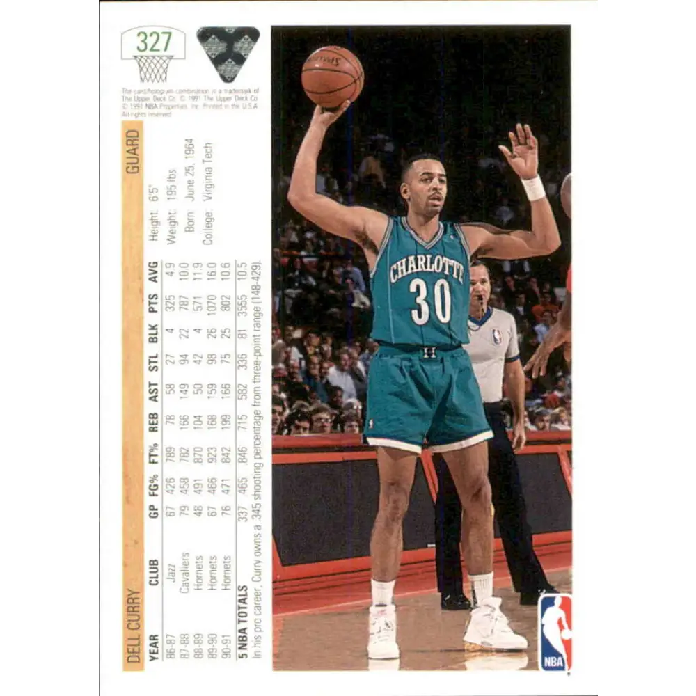 1991-92 Upper Deck #327 Dell Curry NM-MT Charlotte Hornets Basketball Card Image 2