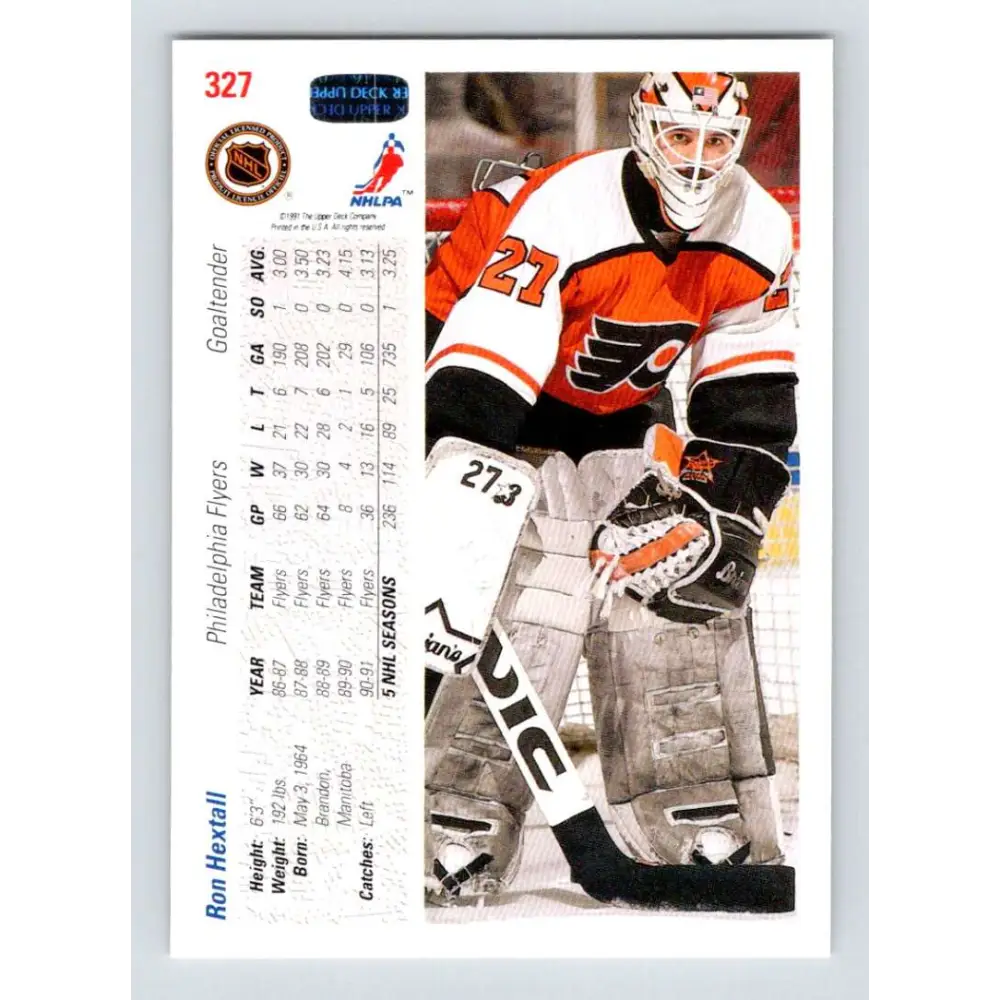 1991-92 Upper Deck #327 Ron Hextall NM-MT Philadelphia Flyers Hockey Card Image 2