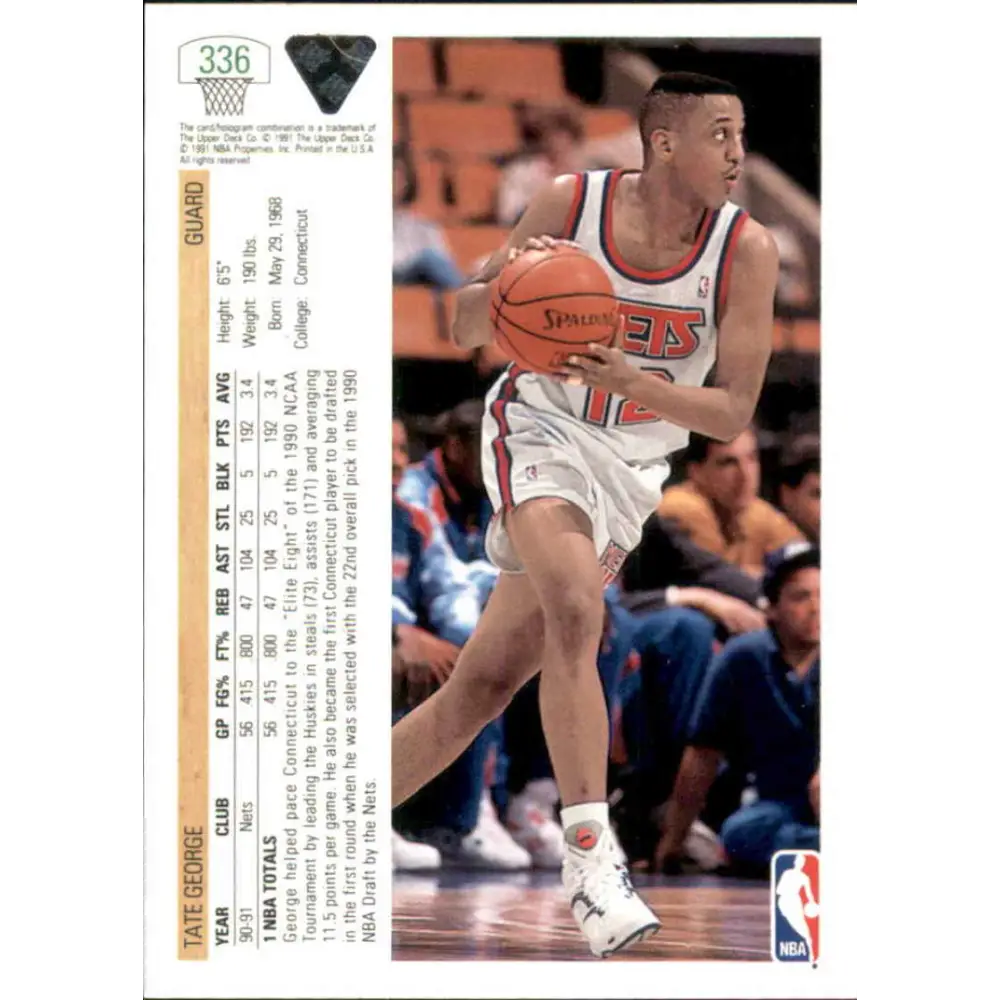1991-92 Upper Deck #336 Tate George NM-MT New Jersey Nets Basketball Card Image 2