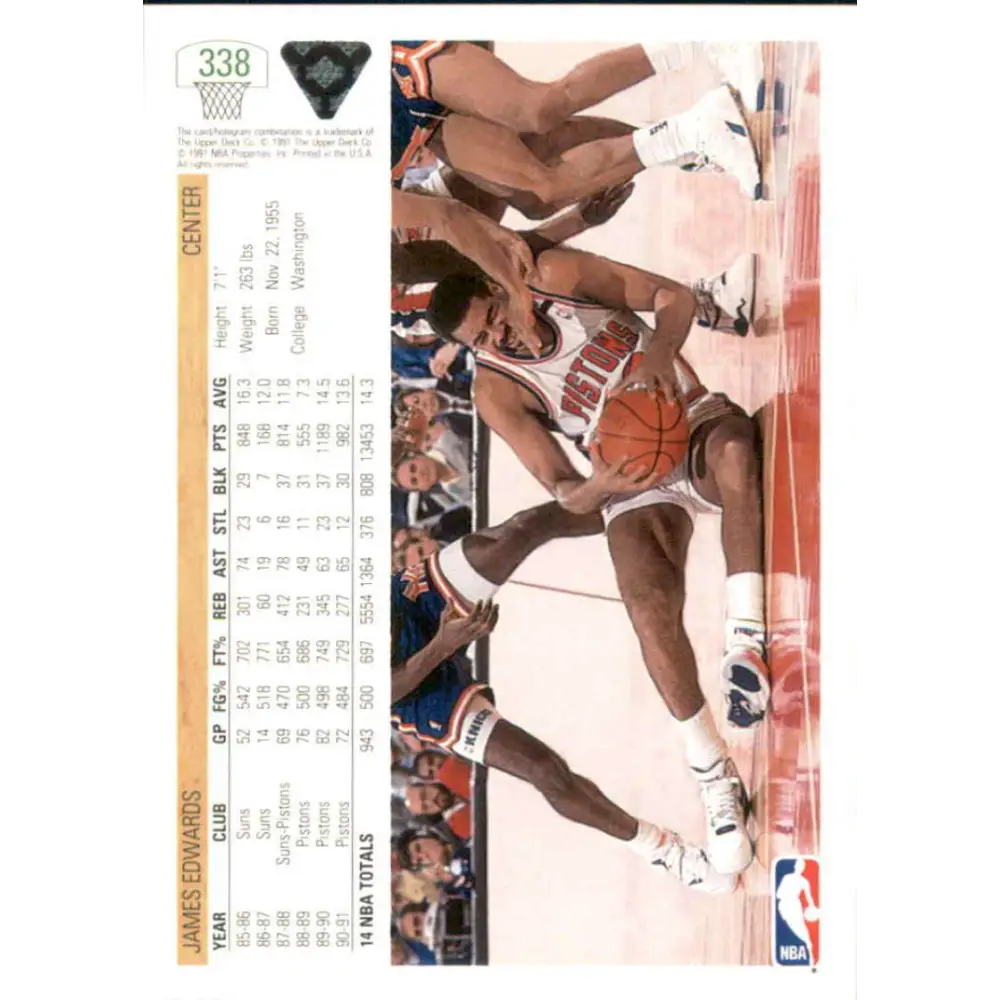1991-92 Upper Deck #338 James Edwards NM-MT Detroit Pistons Basketball Card Image 2