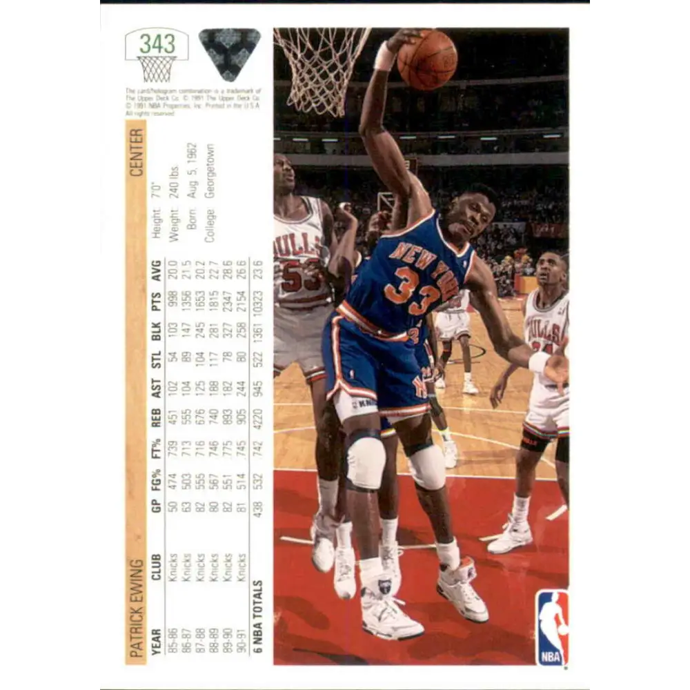 1991-92 Upper Deck #343 Patrick Ewing NM-MT New York Knicks Basketball Card Image 2