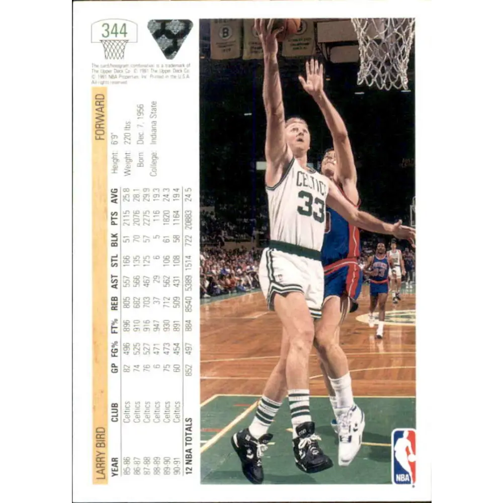1991-92 Upper Deck #344 Larry Bird NM-MT Boston Celtics Basketball Card Image 2