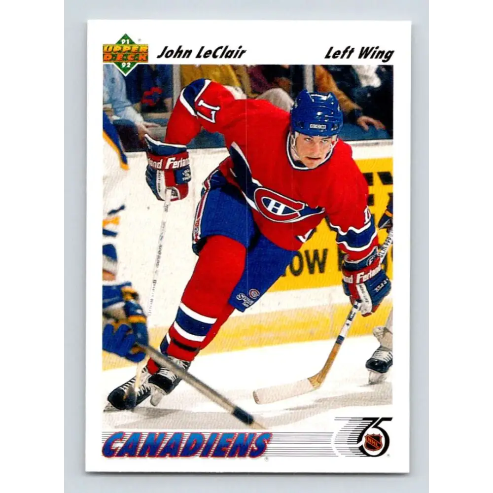 1991-92 Upper Deck #345 John LeClair NM-MT RC Rookie Montreal Canadiens Hockey Card Image 1