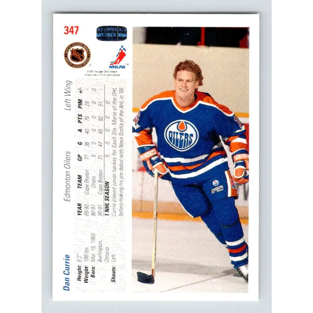 1991-92 Upper Deck #347 Dan Currie NM-MT RC Rookie Hockey Card Image 2